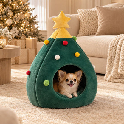 panier pour chiot sapin noel chiot blotti