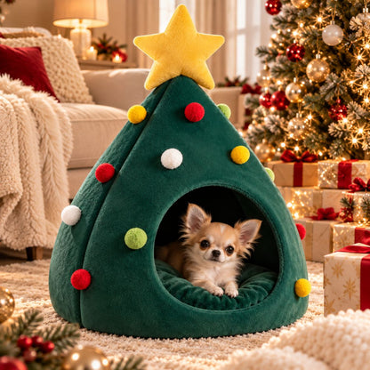 panier pour chiot sapin noel petit chien au chaud