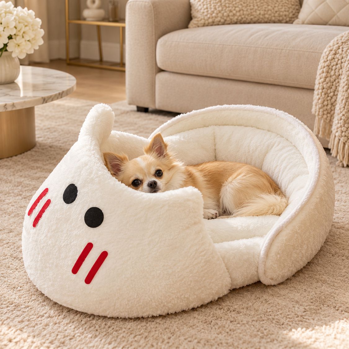 panier pour petit chien blanc chien repos