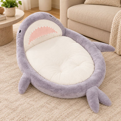 panier pour petit chien requin gris coussin moelleux vue face