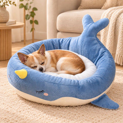 panier rond pour chien baleine bleue petit chien rebords moelleux