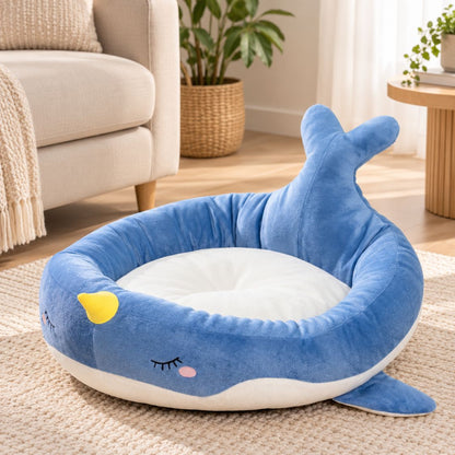 panier rond pour chien baleine bleue sans chien