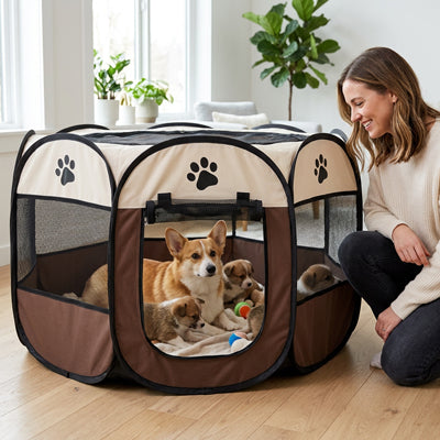 parc pour chien chiot espace securise marron
