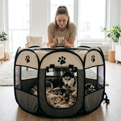 parc pour chien chiot gris confortable pliable