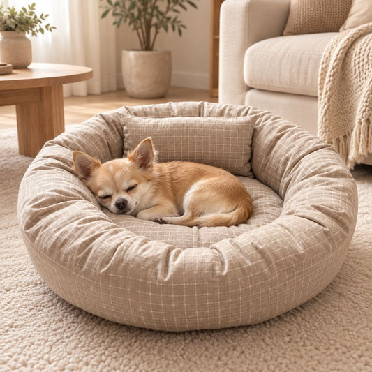 petit panier chien beige petit chien couche