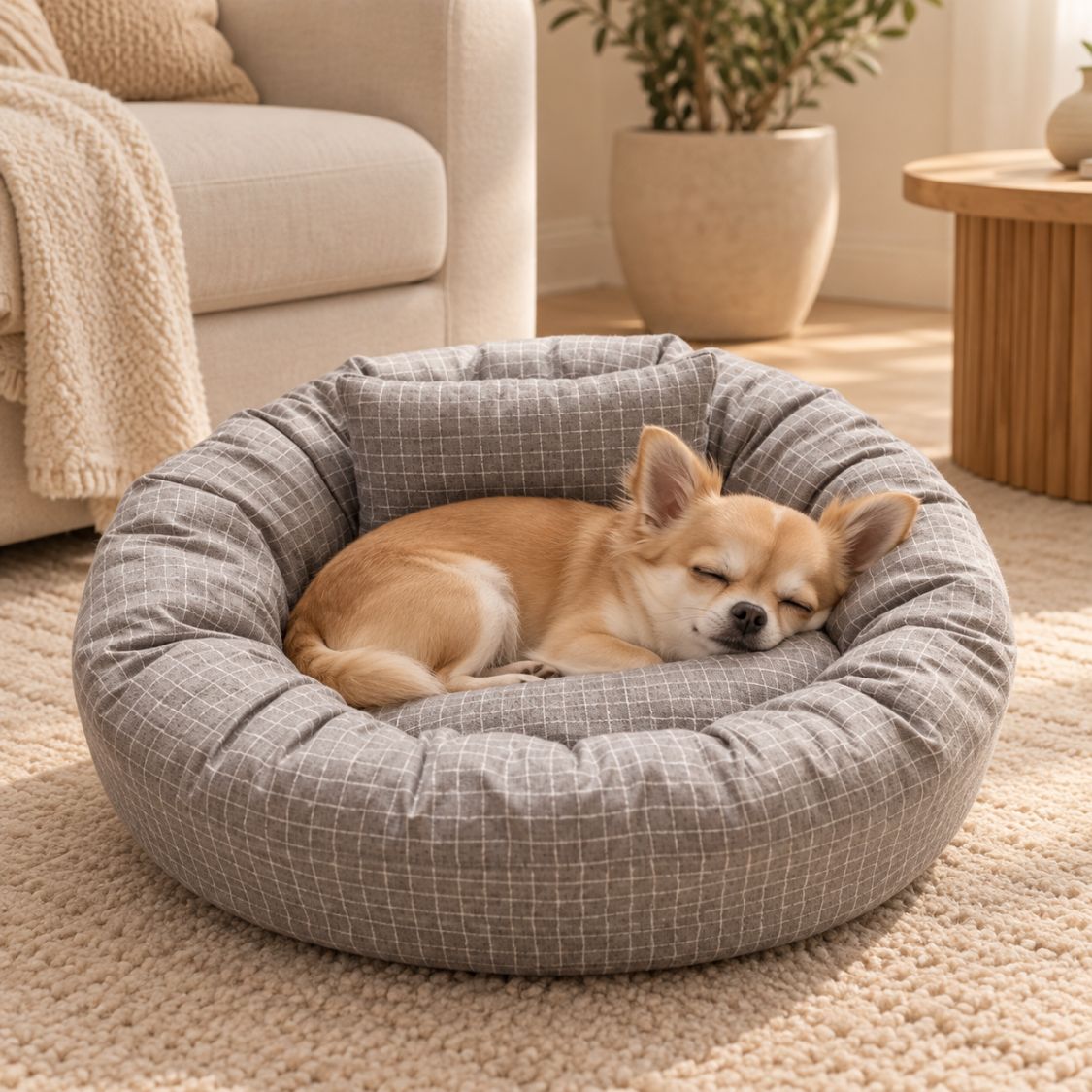 petit panier chien gris chihuahua endormi