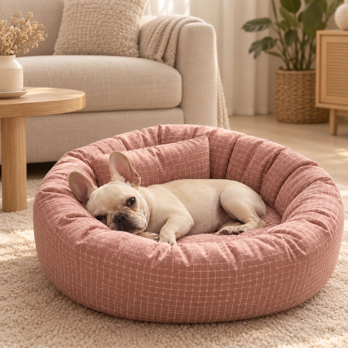 petit panier chien rose chien allonge