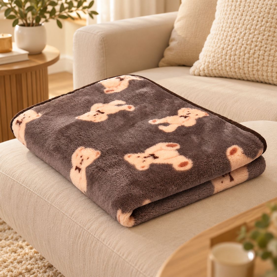 plaid pour chien marron ours plie