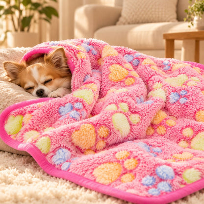 plaid pour chien rose pattes chien couvert