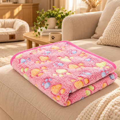 plaid pour chien rose plie sur canape