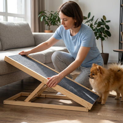 Rampe pour chien en bois réglable utilisée pour accéder facilement au canapé
