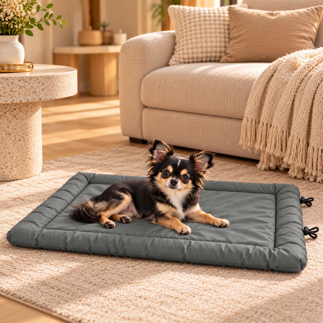 tapis pour chien impermeable gris chien noir couche