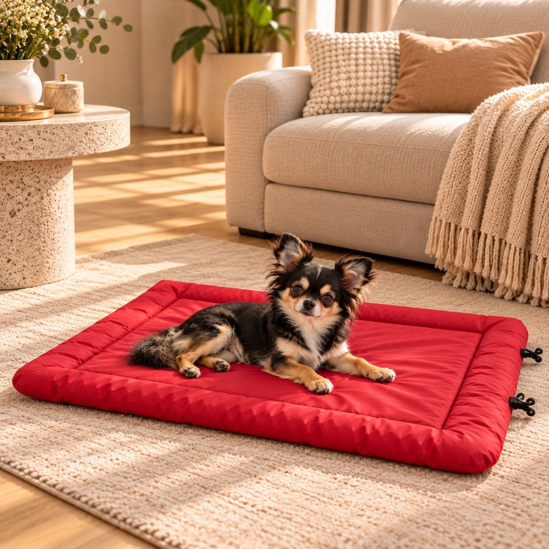 tapis pour chien impermeable rouge chien noir couche salon