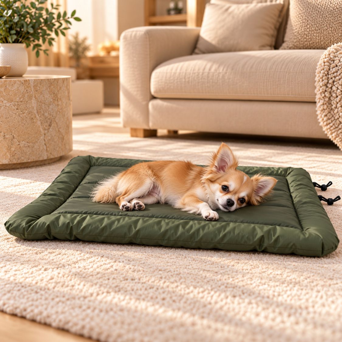 tapis pour chien impermeable vert chien endormi