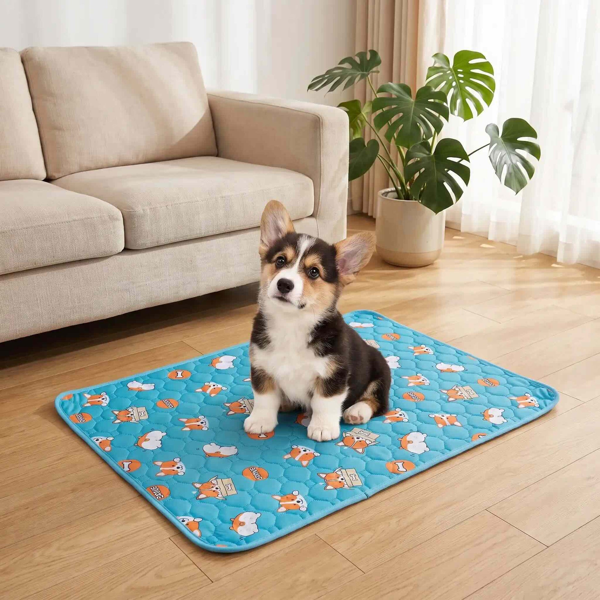 tapis pour chien lavable absorbant antidérapant bleu
