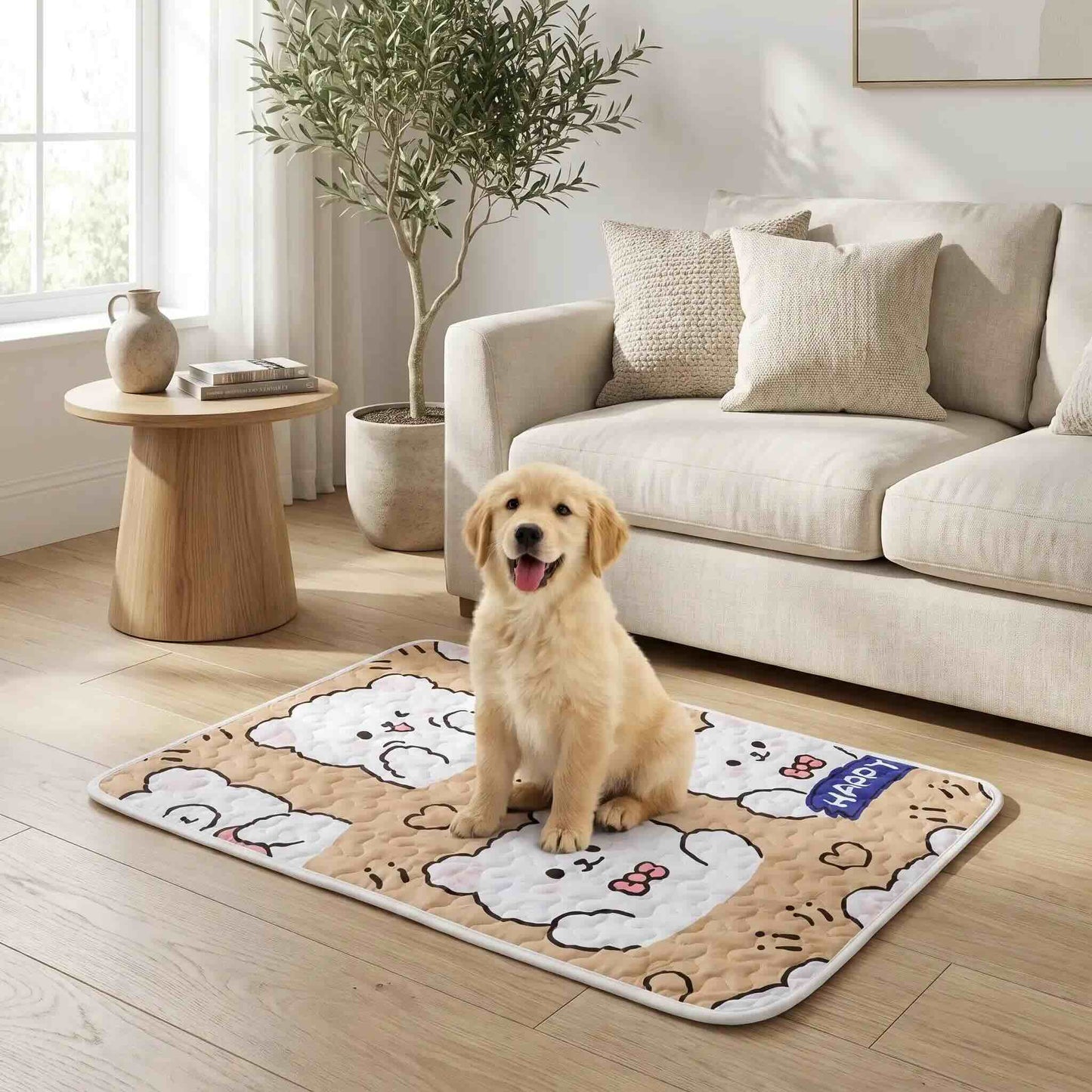 tapis pour chien matelasse antidérapant beige