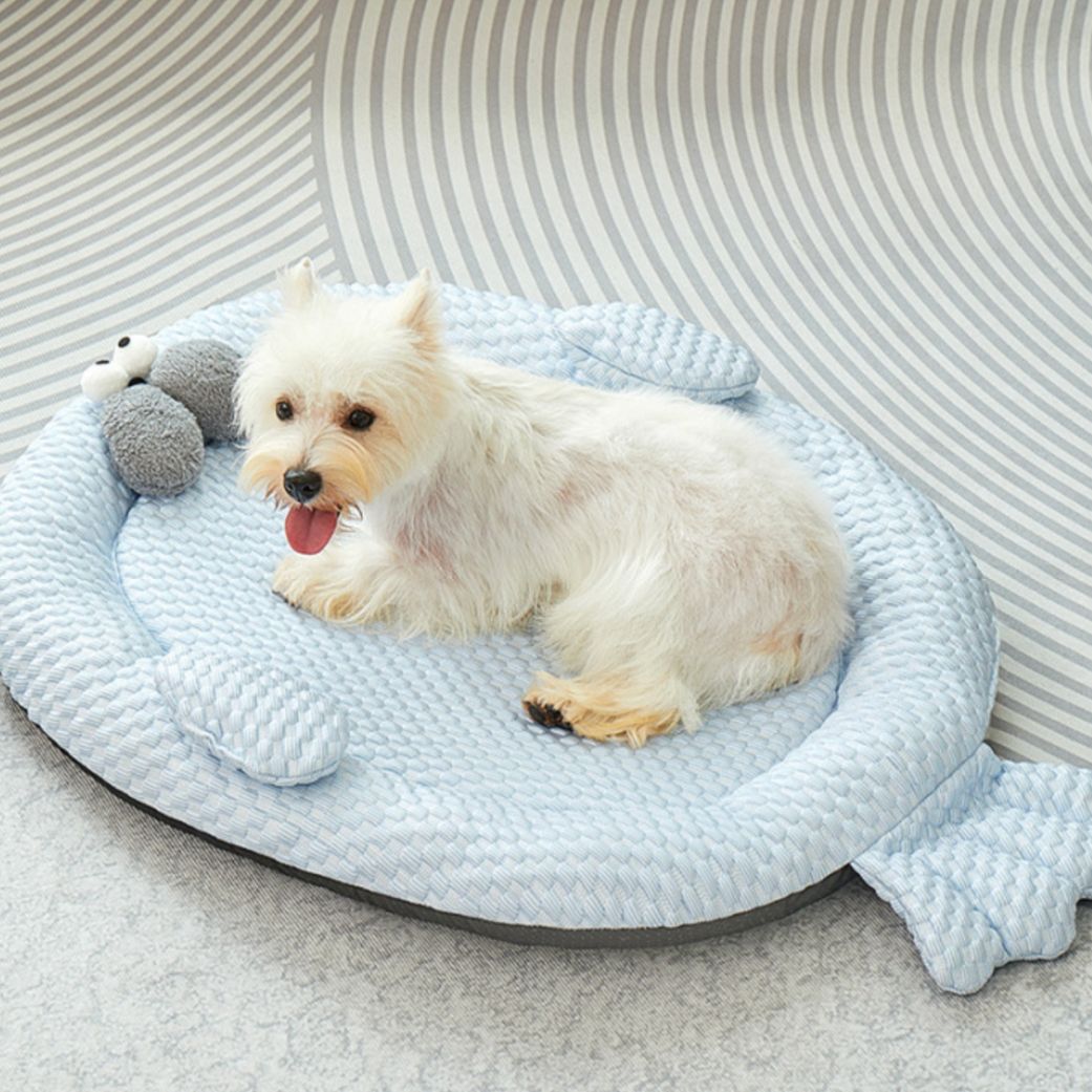 tapis pour chien rafraichissant moelleux bleu petit chien