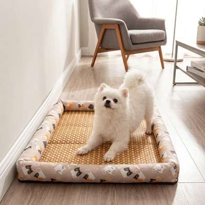 Tapis rafraichissant Chien anti chaleur avec rebords et rotin tressé vert