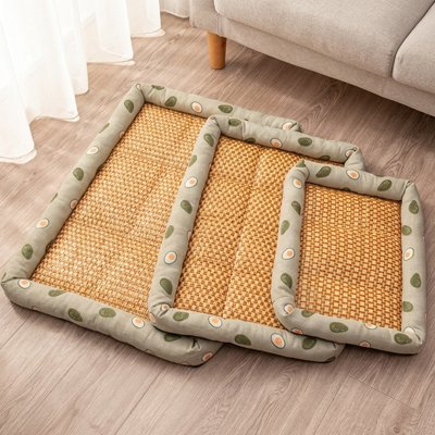 Tapis rafraichissant chien avec rebords motif avocat en rotin respirant