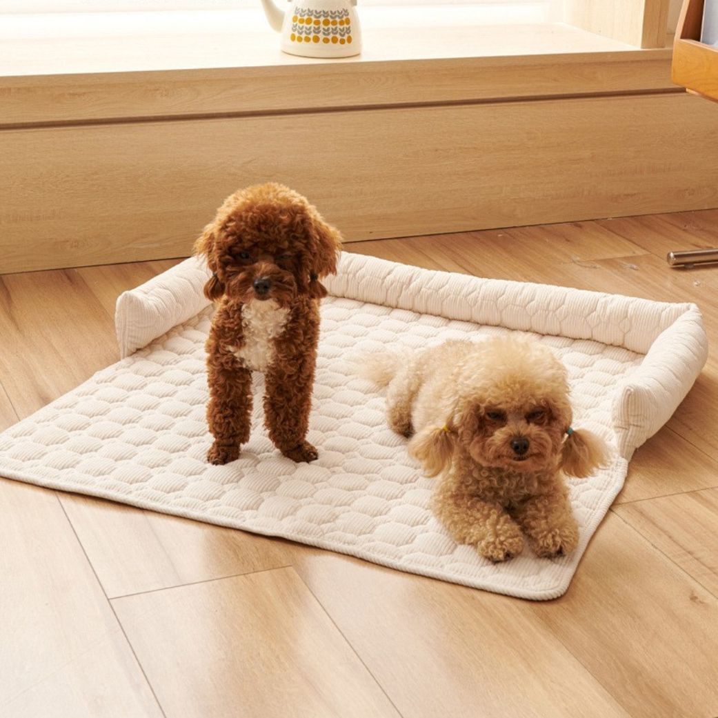 tapis rafraichissant chien quatre saisons doux beige