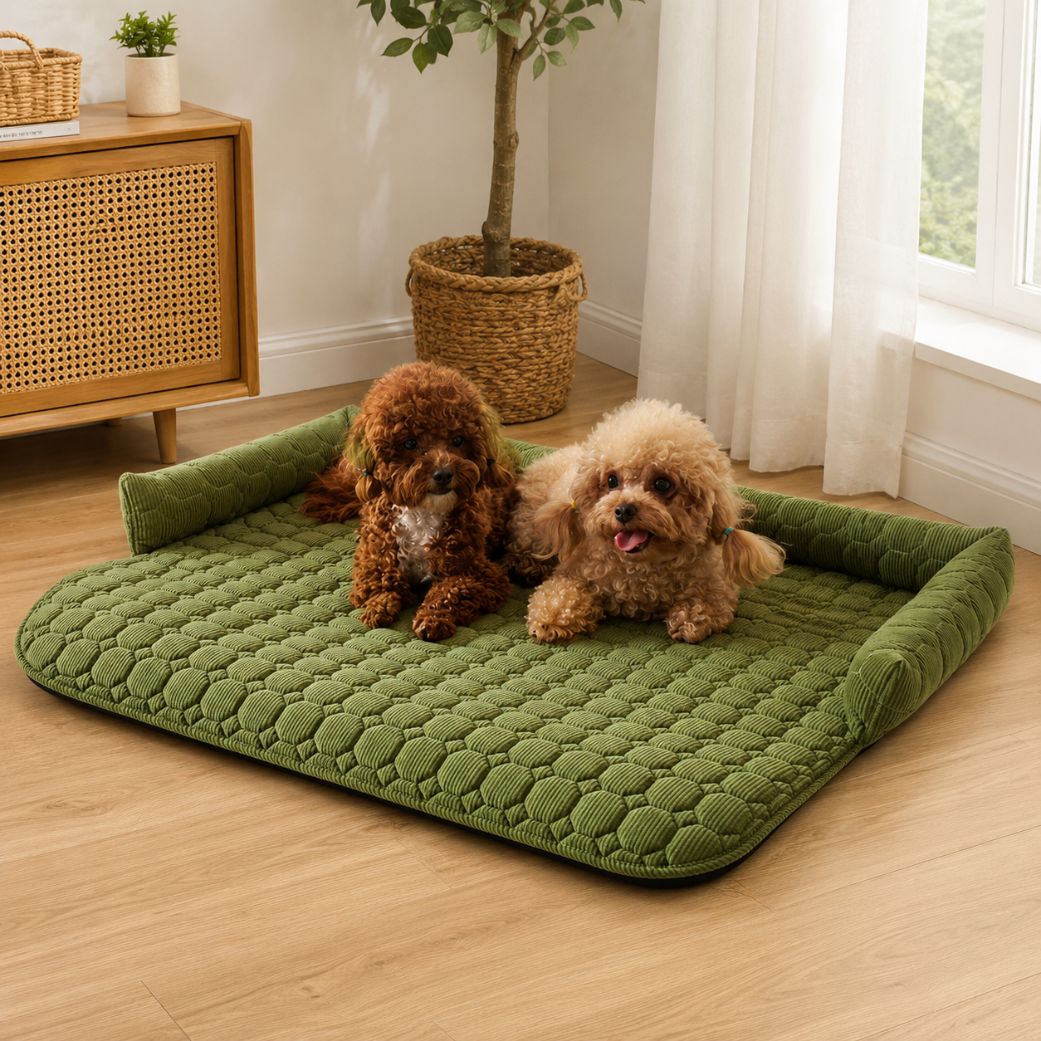 tapis rafraichissant chien tapis sol canape vert kaki