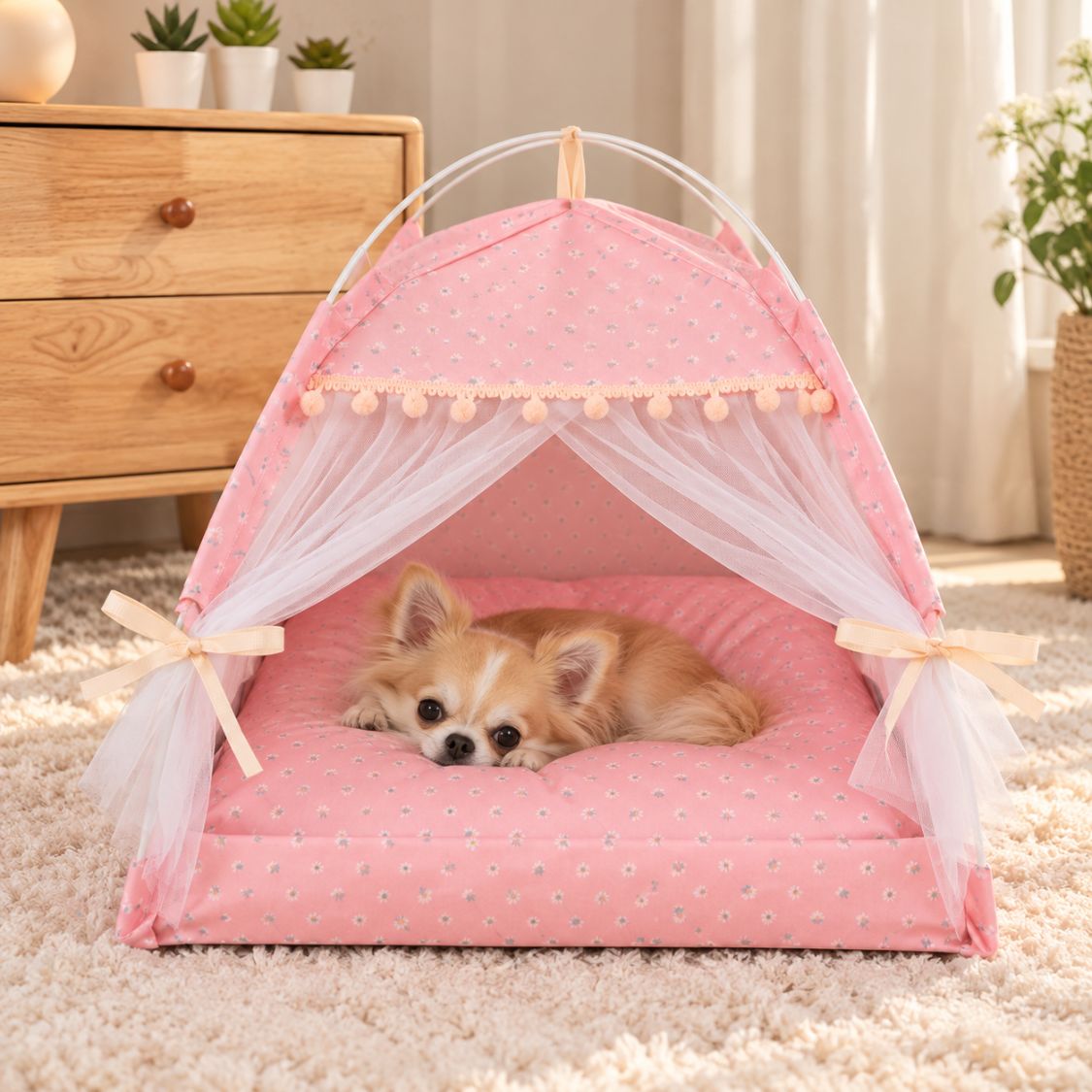 tente pour chien rose chiot allonge coussin
