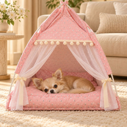 tente pour chien rose chiot endormi interieur