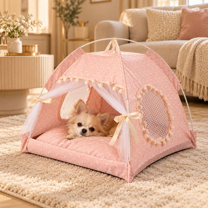 tente pour chien rose chiot installe salon