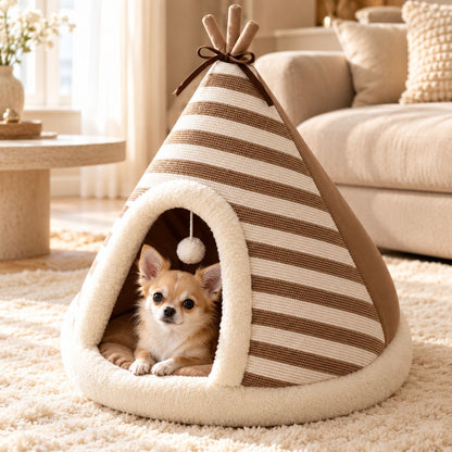 tipi pour chien beige chihuahua assis entree