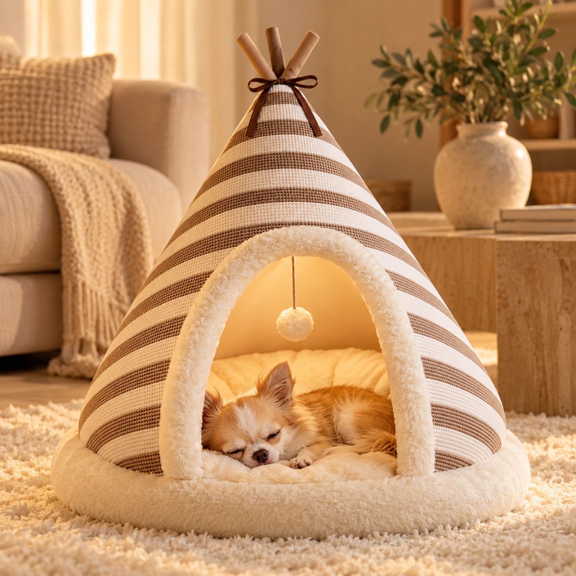 tipi pour chien beige petit chien couche interieur